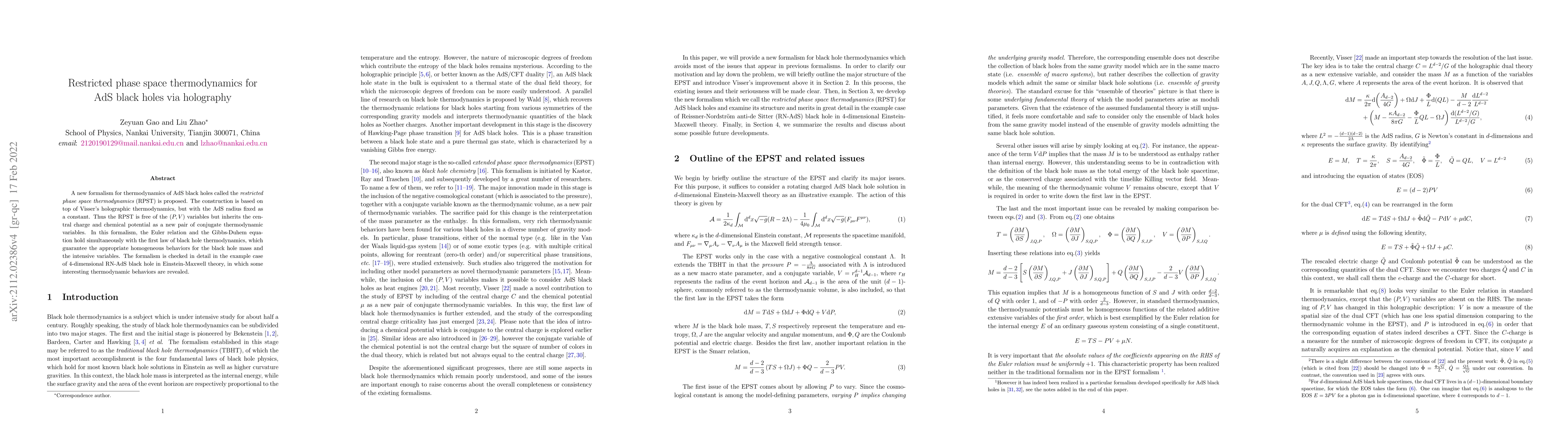Thumbnail for Restricted phase space thermodynamics for AdS black holes via holography