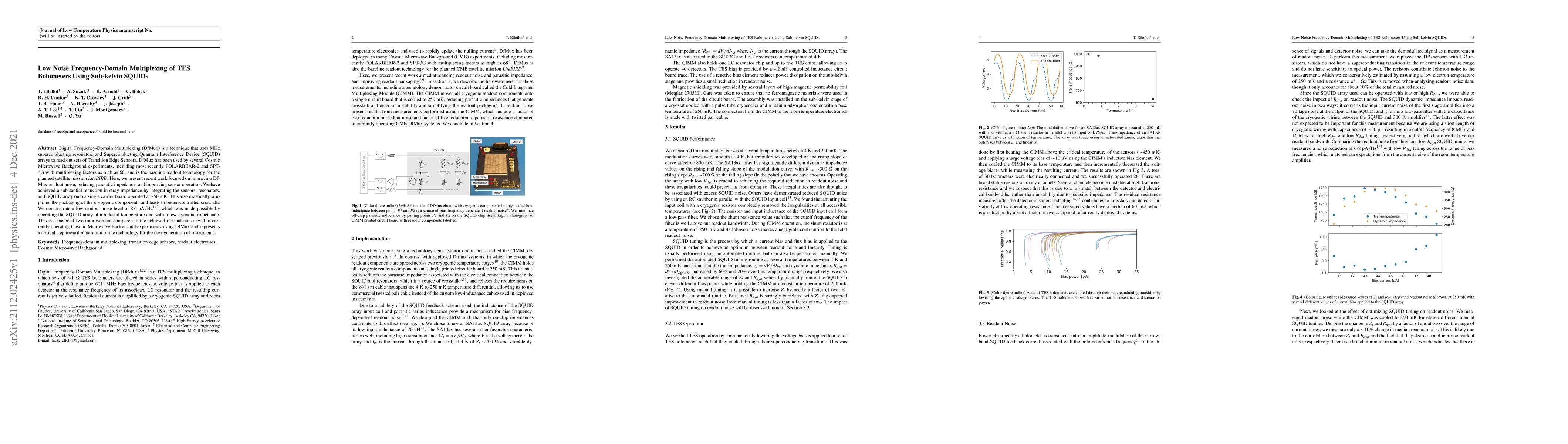 Thumbnail for Low Noise Frequency Domain Multiplexing of TES Bolometers using
  Sub-kelvin SQUIDs