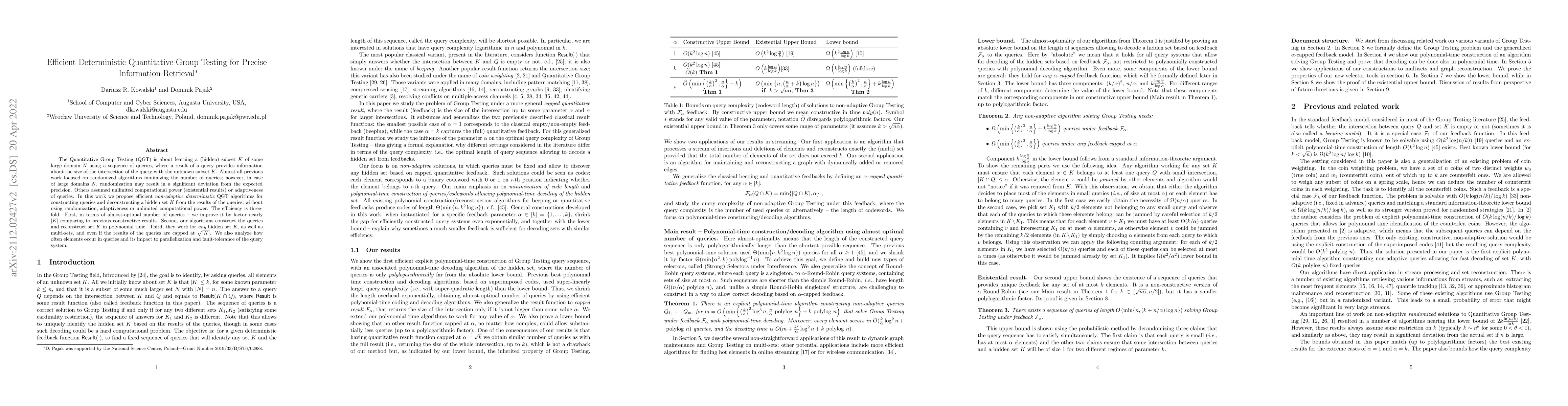 Thumbnail for Efficient Deterministic Quantitative Group Testing for Precise
  Information Retrieval
