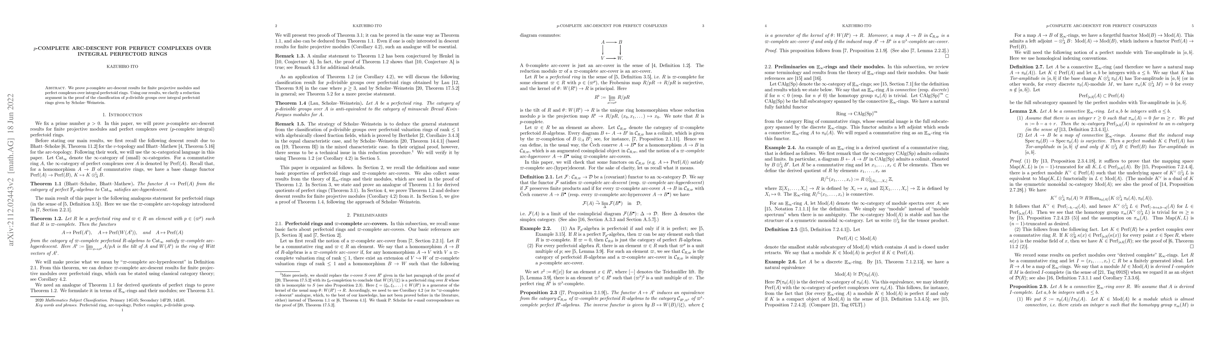 Thumbnail for $p$-complete arc-descent for perfect complexes over integral perfectoid
  rings