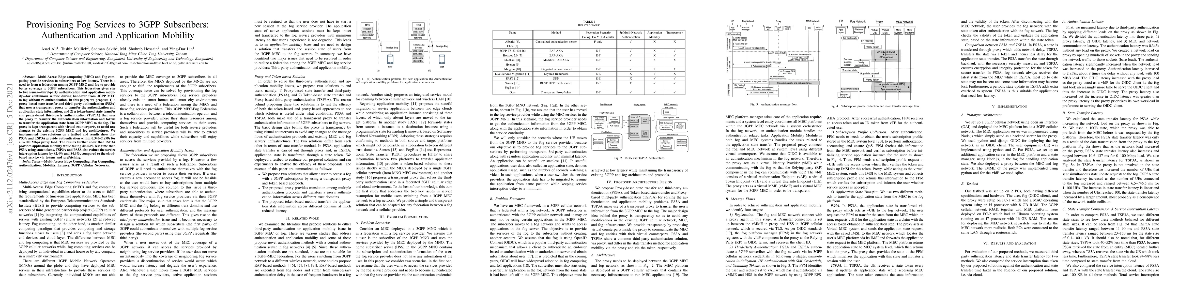 Thumbnail for Provisioning Fog Services to 3GPP Subscribers: Authentication and
  Application Mobility