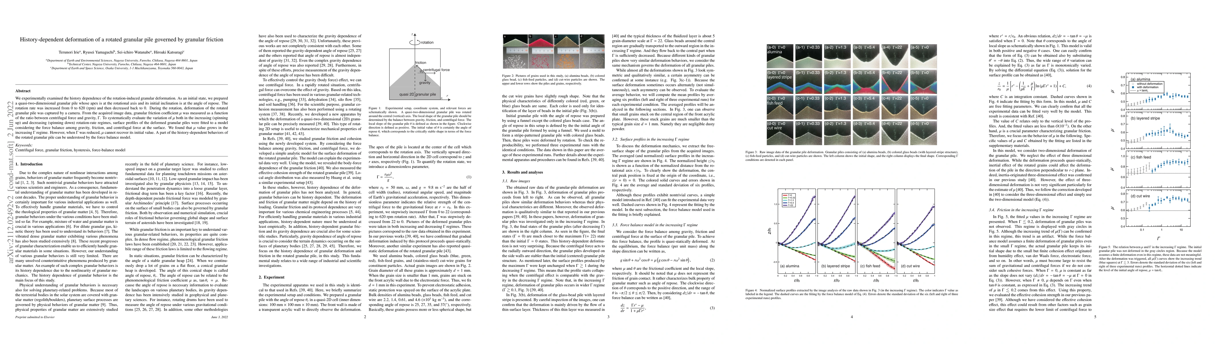 Thumbnail for History-dependent deformation of a rotated granular pile governed by
  granular friction