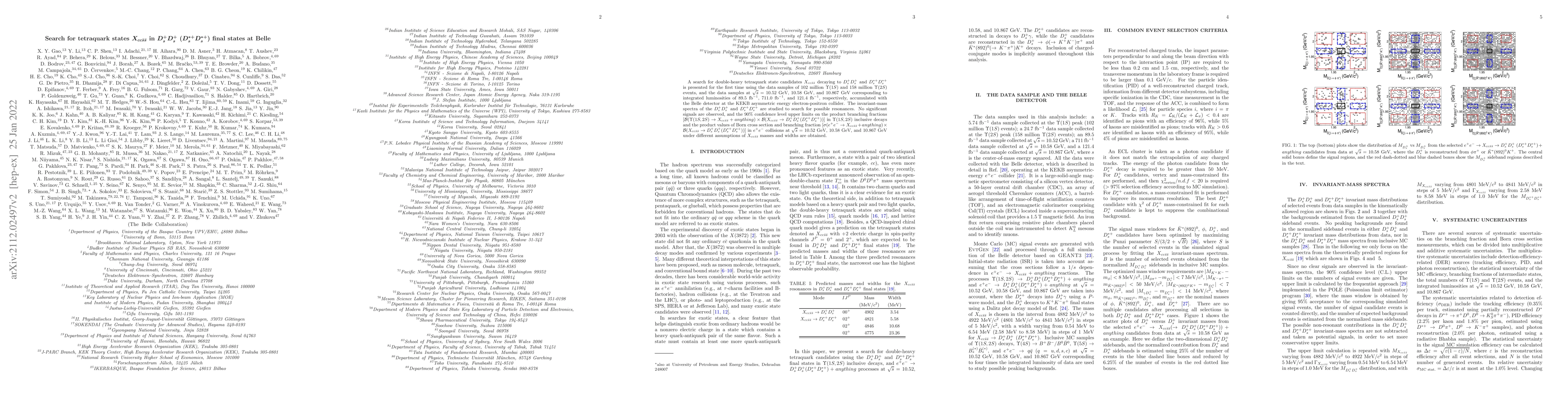 Thumbnail for Search for tetraquark states $X_{cc\bar{s}\bar{s}}$ in
  $D_{s}^{+}D_{s}^{+}~(D_{s}^{*+}D_{s}^{*+})$ final states at Belle