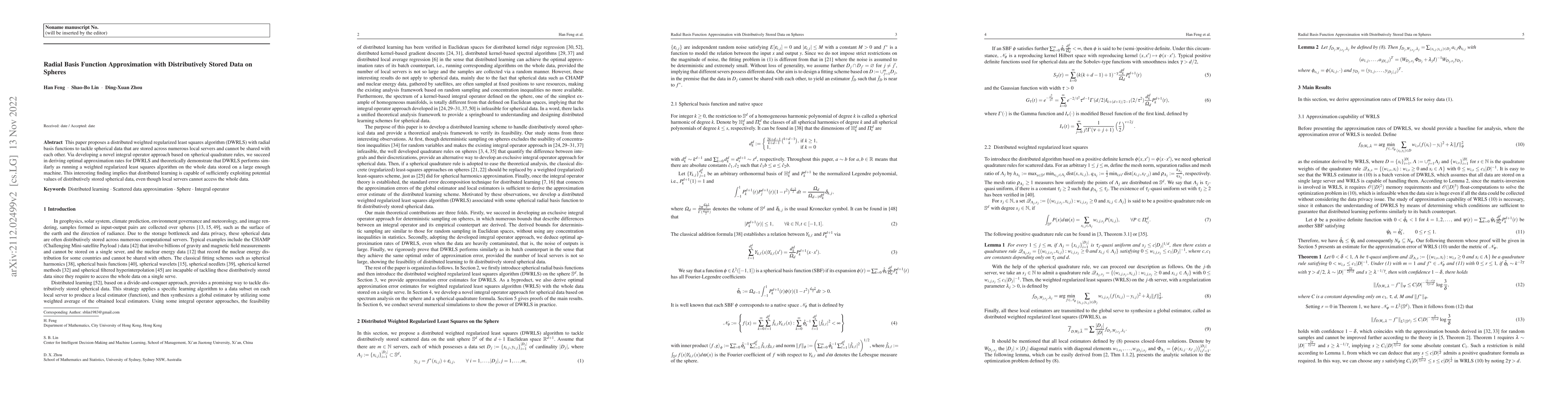 Thumbnail for Radial Basis Function Approximation with Distributively Stored Data on
  Spheres
