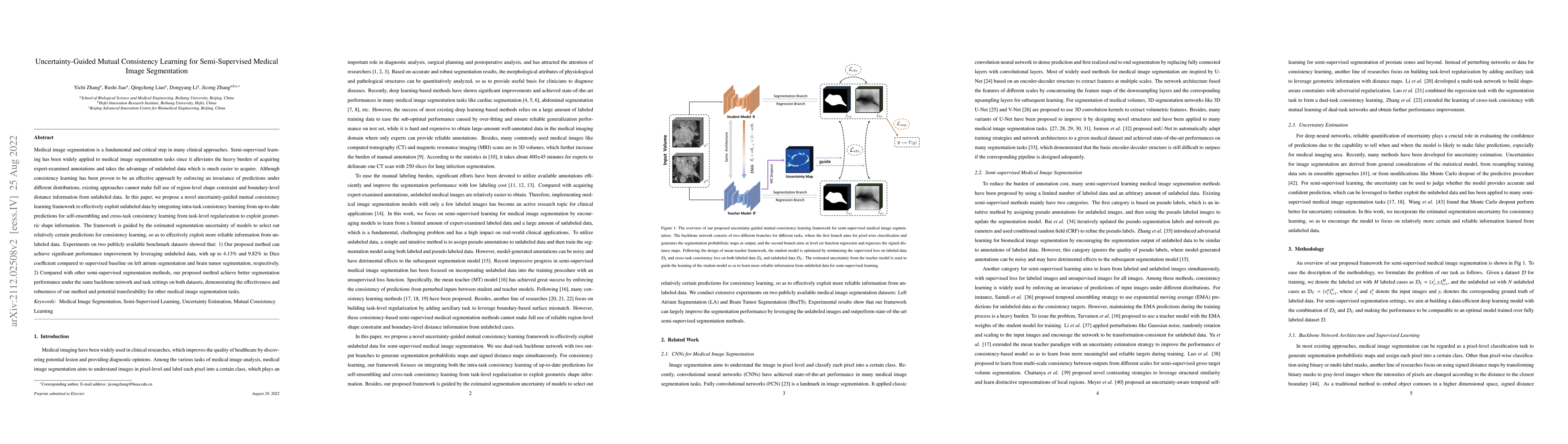 Thumbnail for Uncertainty-Guided Mutual Consistency Learning for Semi-Supervised
  Medical Image Segmentation