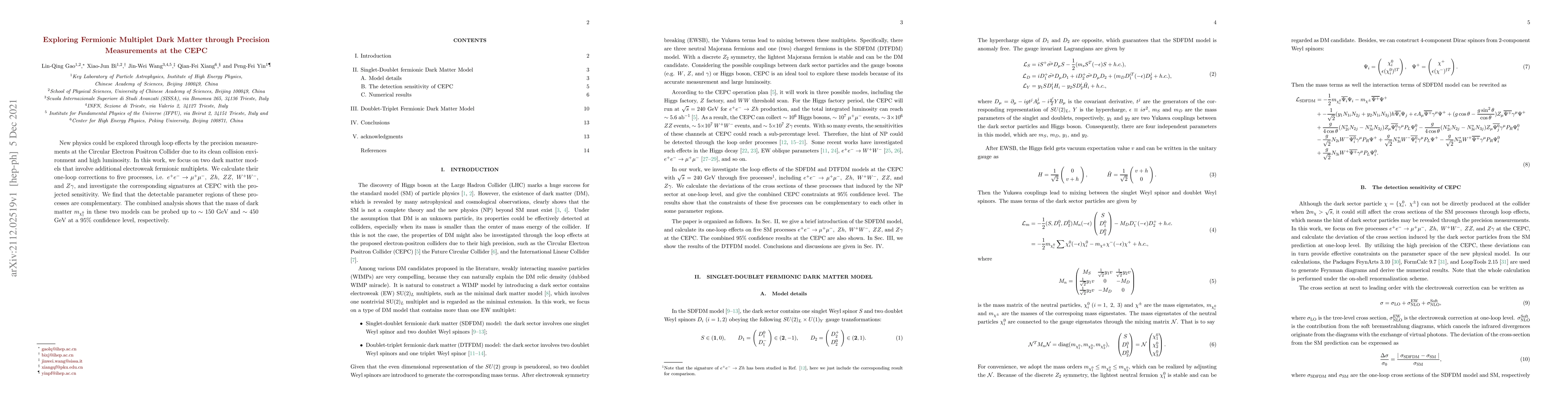 Thumbnail for Exploring Fermionic Multiplet Dark Matter through Precision Measurements
  at the CEPC
