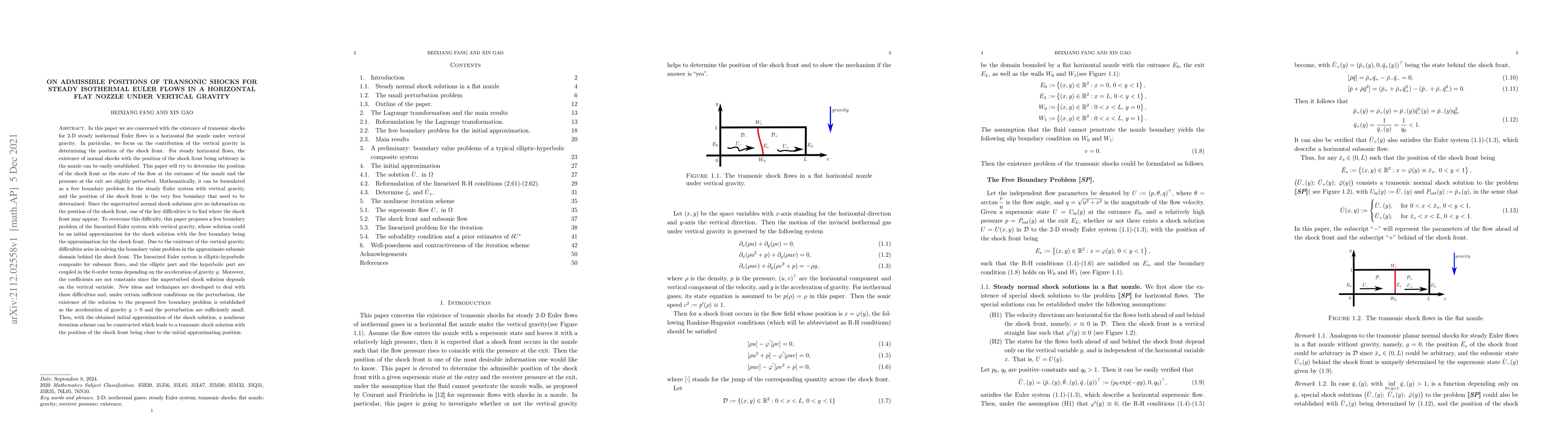 Thumbnail for On Admissible Positions of Transonic Shocks for Steady Isothermal Euler
  Flows in a Horizontal Flat Nozzle under Vertical Gravity