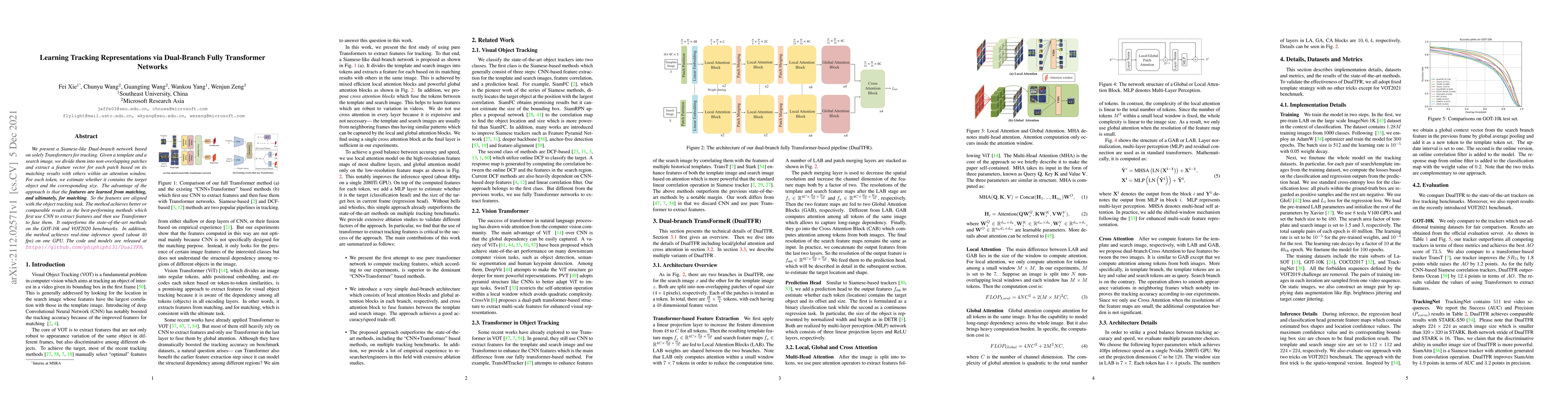Thumbnail for Learning Tracking Representations via Dual-Branch Fully Transformer
  Networks