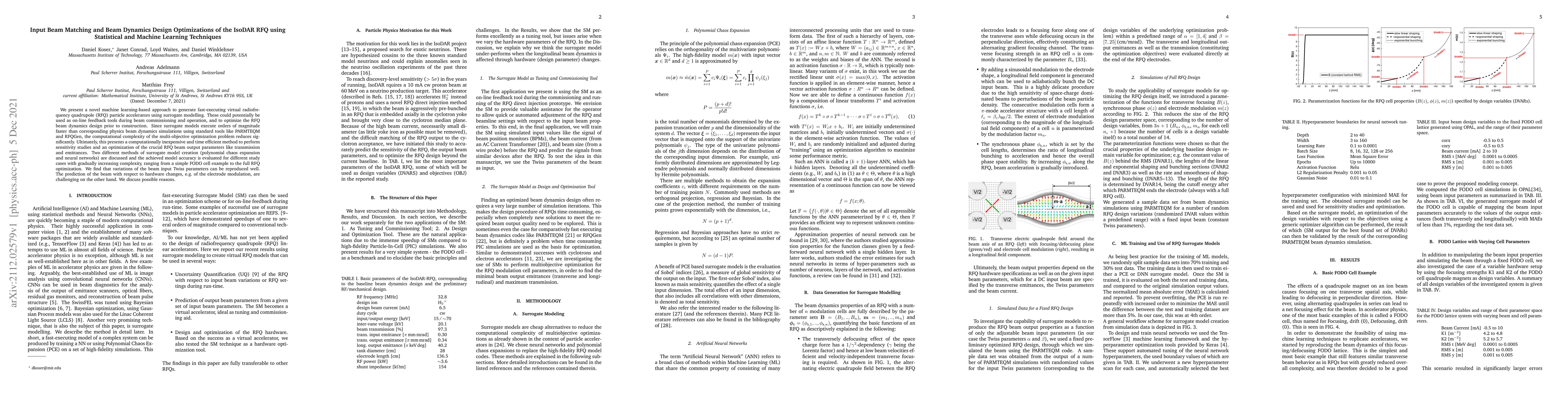 Thumbnail for Input Beam Matching and Beam Dynamics Design Optimization of the IsoDAR
  RFQ using Statistical and Machine Learning Techniques