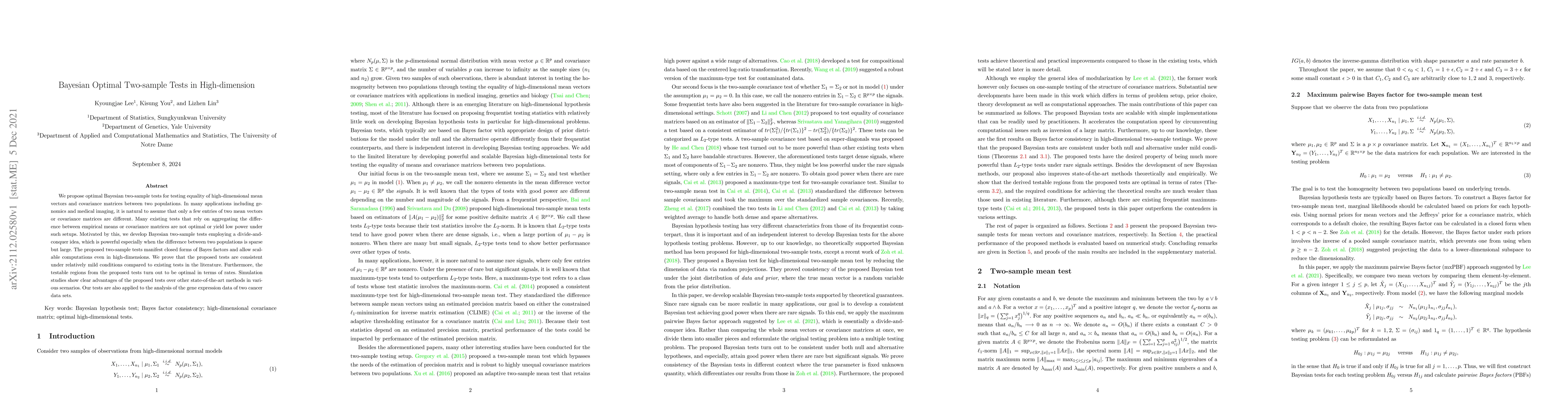 Thumbnail for Bayesian Optimal Two-sample Tests in High-dimension