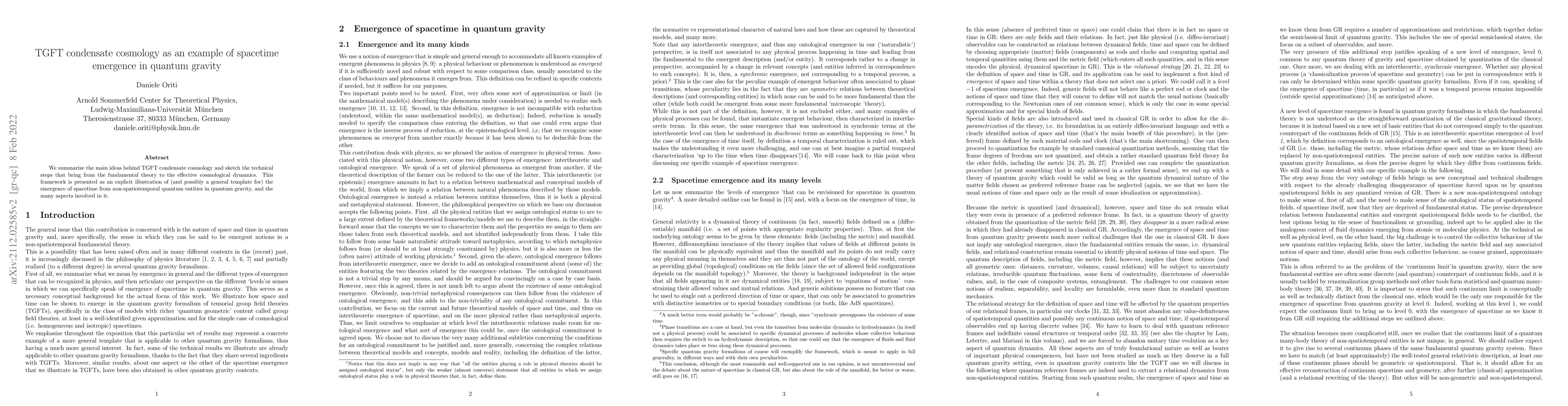Thumbnail for Tensorial Group Field Theory condensate cosmology as an example of
  spacetime emergence in quantum gravity