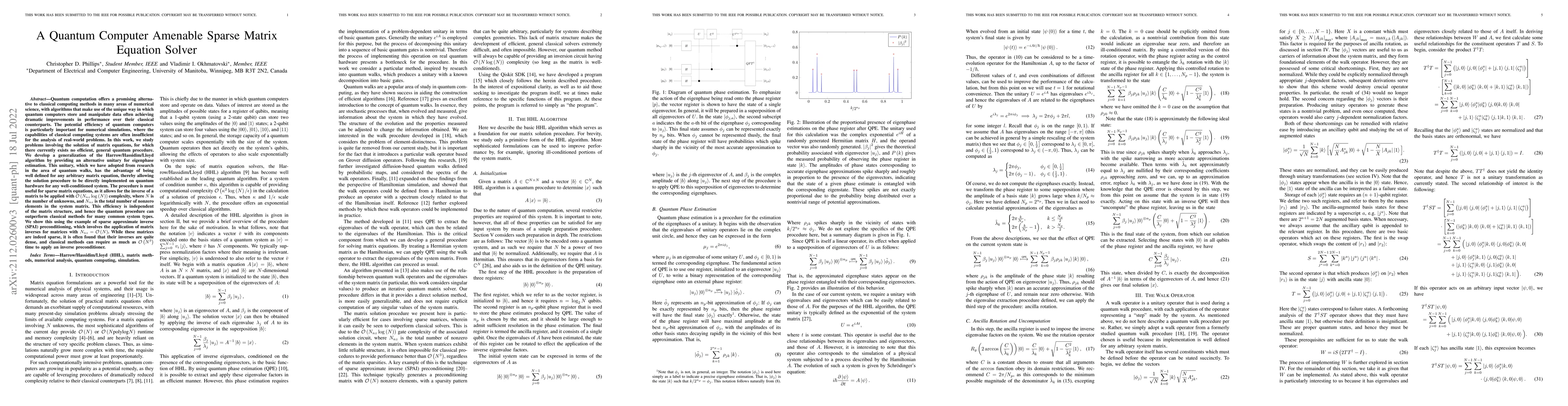 Thumbnail for A Quantum Computer Amenable Sparse Matrix Equation Solver