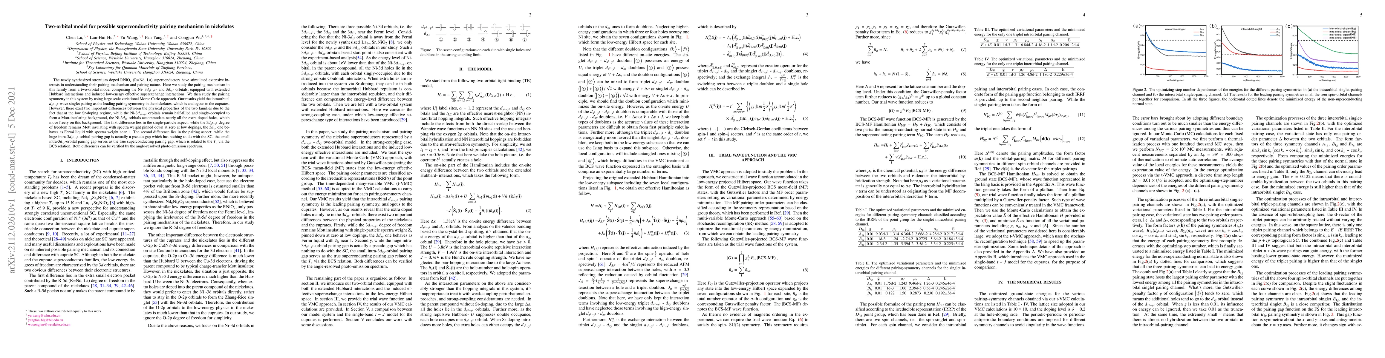 Thumbnail for Two-orbital model for possible superconductivity pairing mechanism in
  nickelates