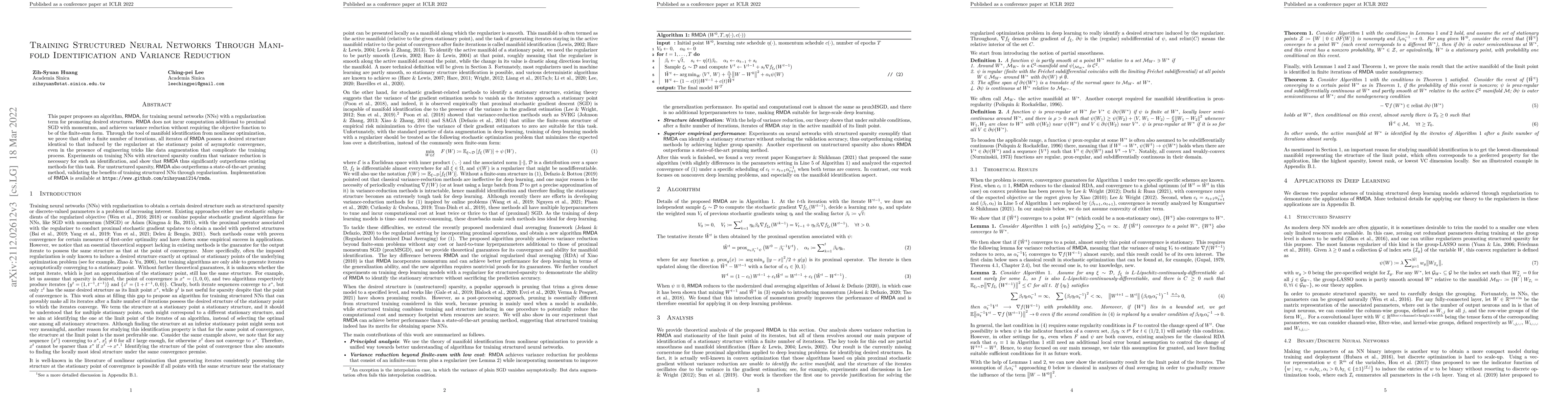 Thumbnail for Training Structured Neural Networks Through Manifold Identification and
  Variance Reduction
