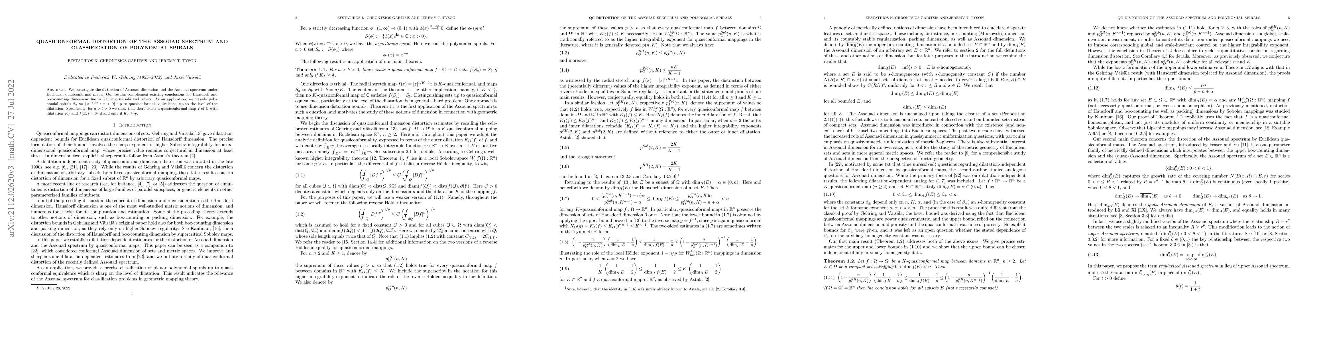Thumbnail for Quasiconformal distortion of the Assouad spectrum and classification of
  polynomial spirals