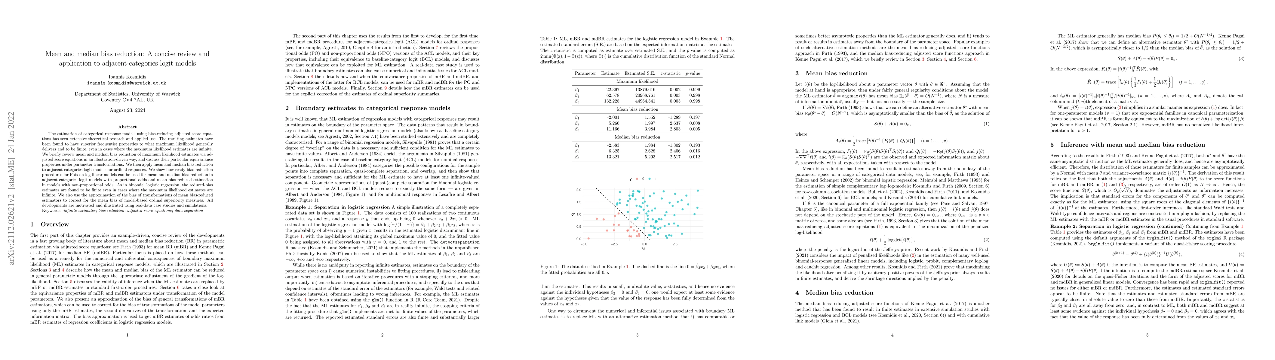 Thumbnail for Mean and median bias reduction: A concise review and application to
  adjacent-categories logit models