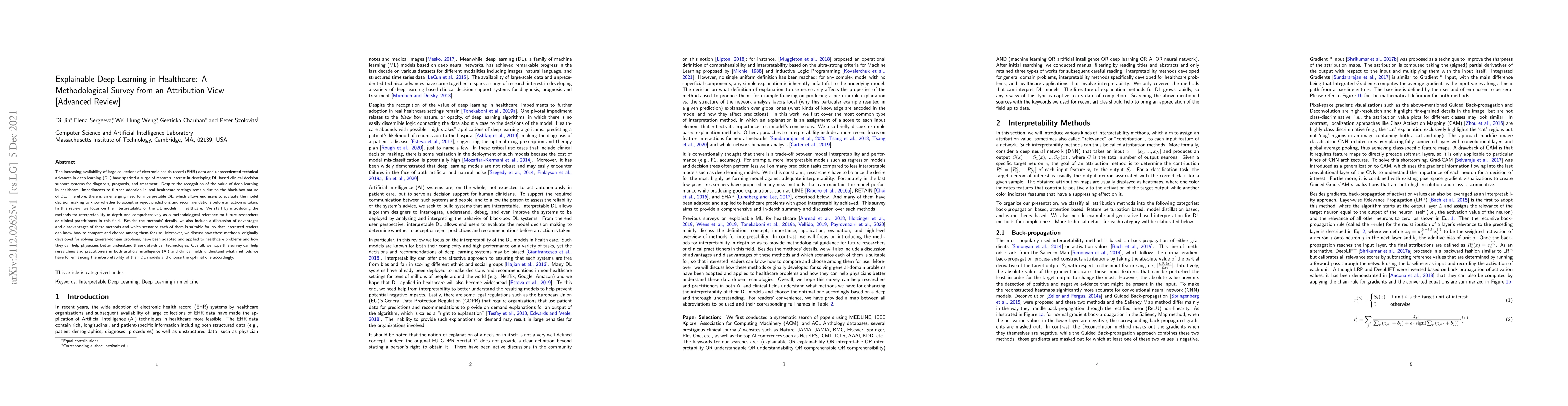 Thumbnail for Explainable Deep Learning in Healthcare: A Methodological Survey from an
  Attribution View