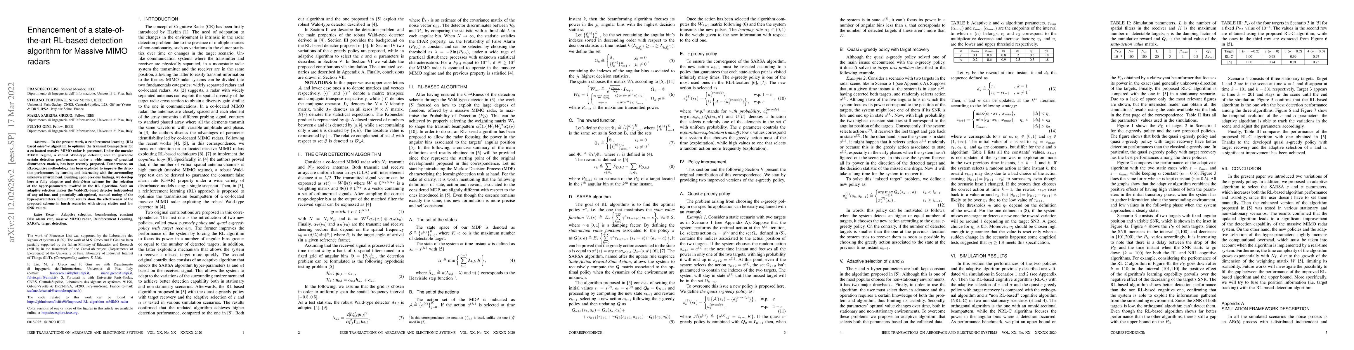 Thumbnail for Enhancement of a state-of-the-art RL-based detection algorithm for
  Massive MIMO radars