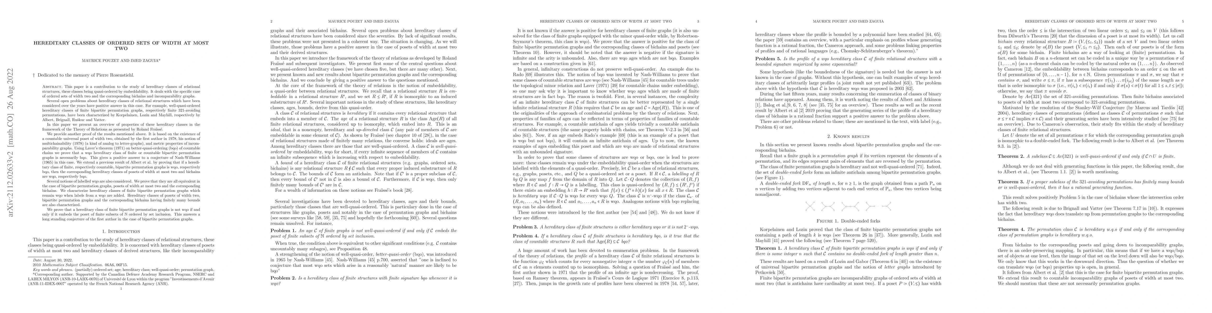 Thumbnail for Hereditary classes of ordered sets of width at most two