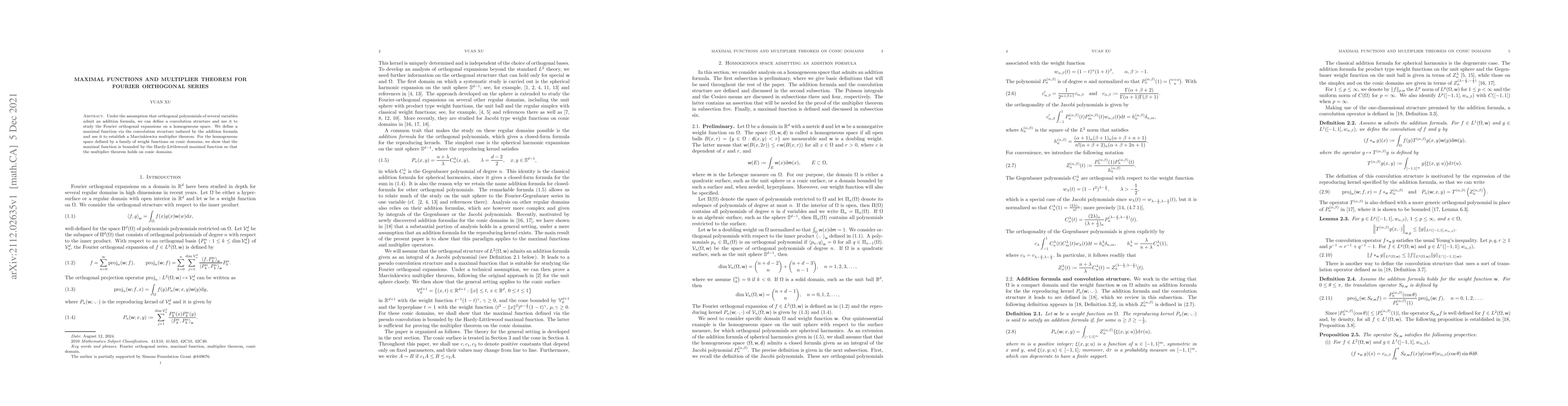 Thumbnail for Maximal functions and multiplier theorem for Fourier orthogonal series