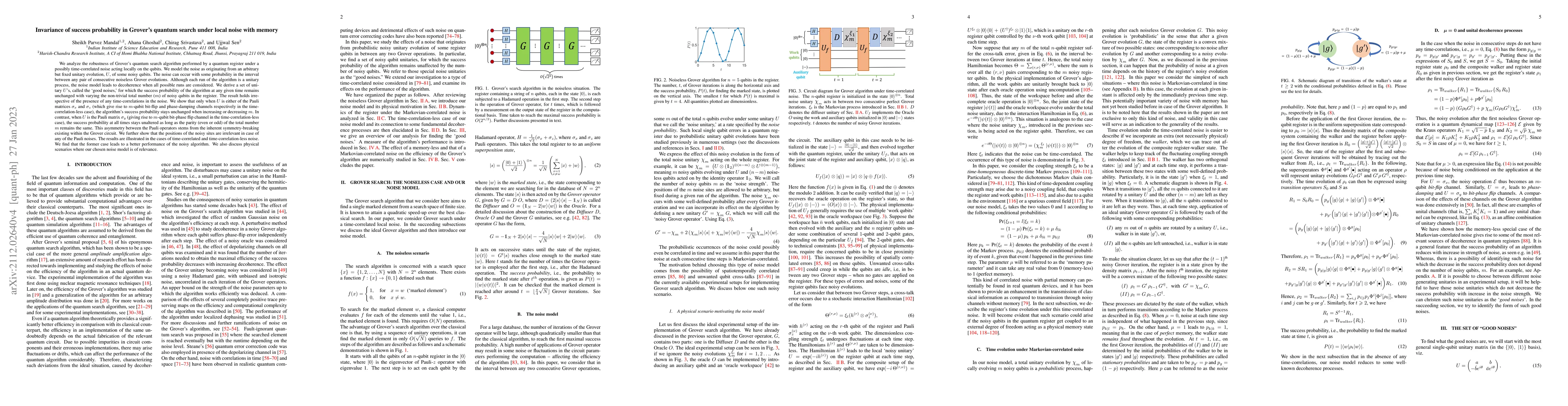Thumbnail for Invariance of success probability in Grover's quantum search under local
  noise with memory