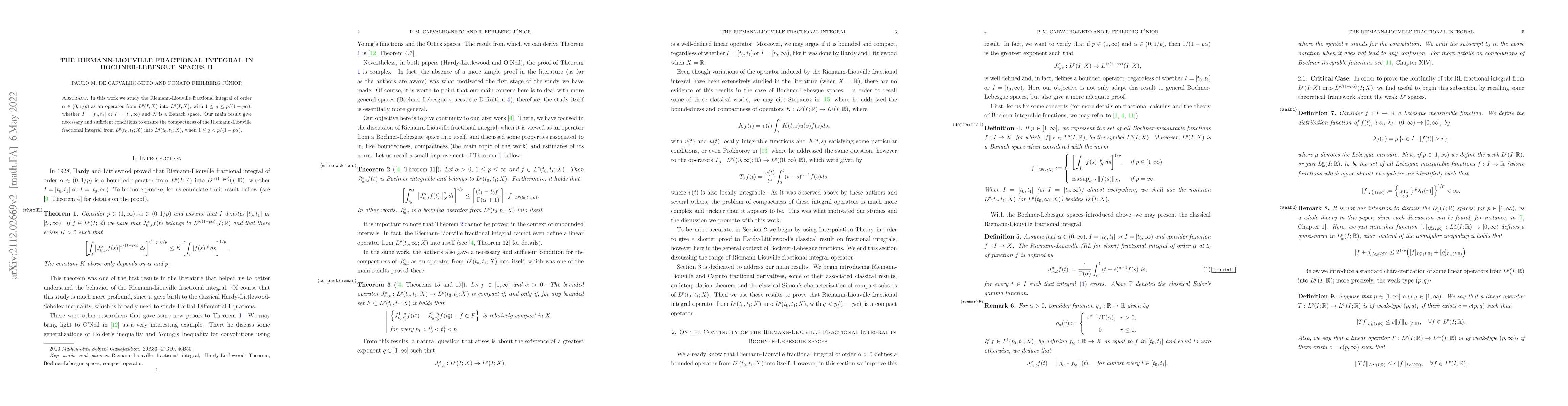 Thumbnail for The Riemann-Liouville fractional integral in Bochner-Lebesgue spaces II