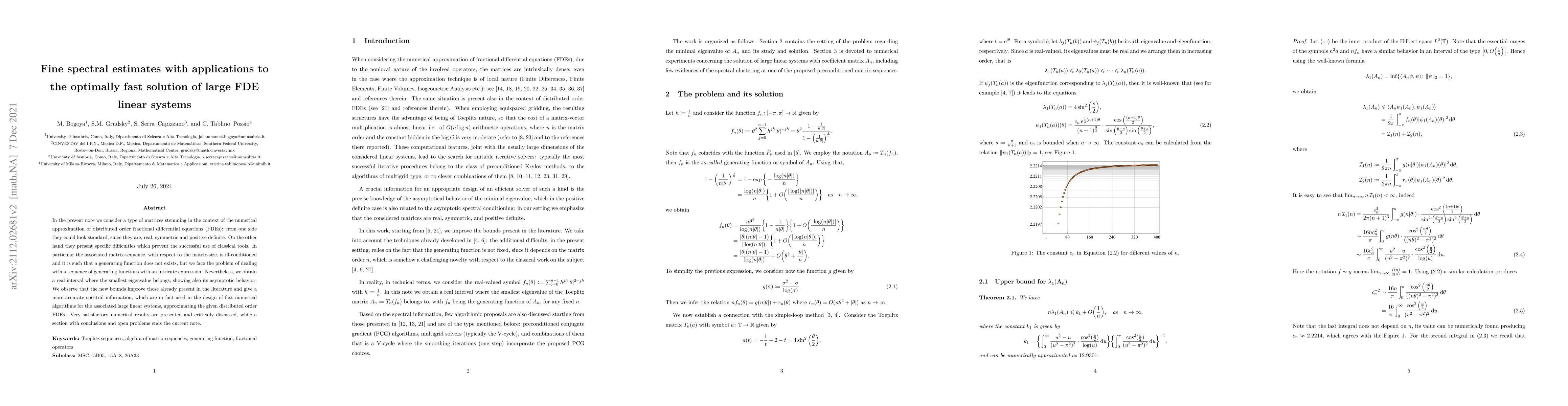 Thumbnail for Fine spectral estimates with applications to the optimally fast solution
  of large FDE linear systems