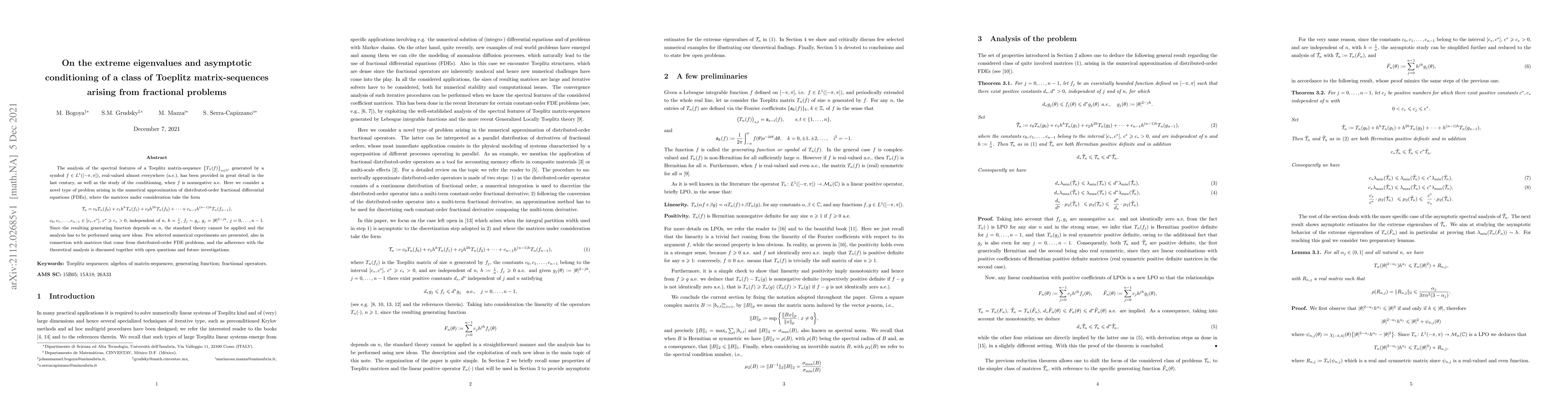 Thumbnail for On the extreme eigenvalues and asymptotic conditioning of a class of
  Toeplitz matrix-sequences arising from fractional problems
