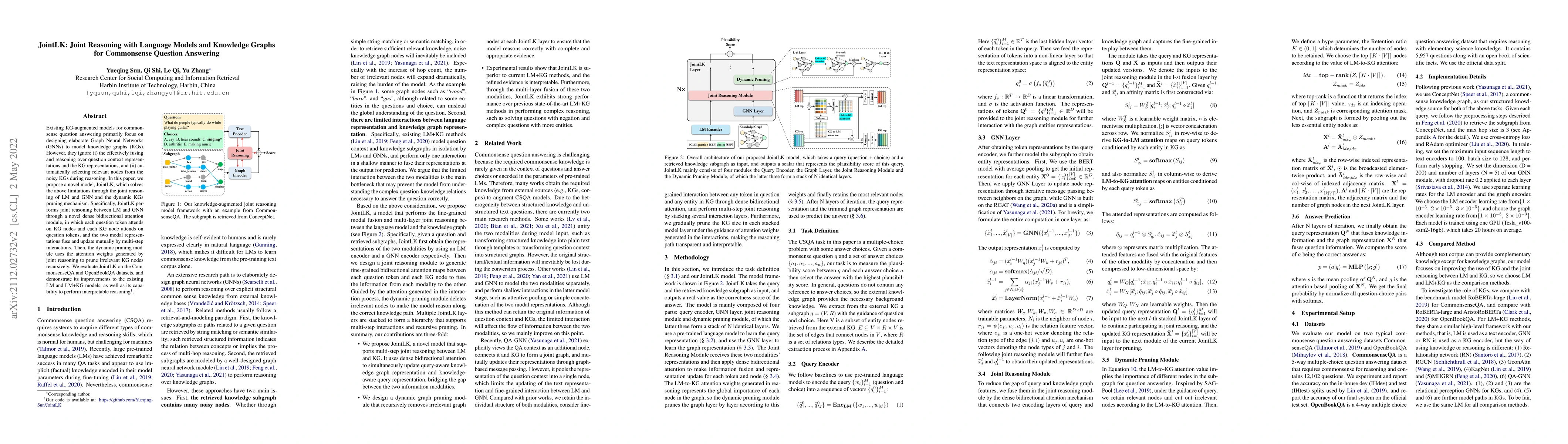 Thumbnail for JointLK: Joint Reasoning with Language Models and Knowledge Graphs for
  Commonsense Question Answering