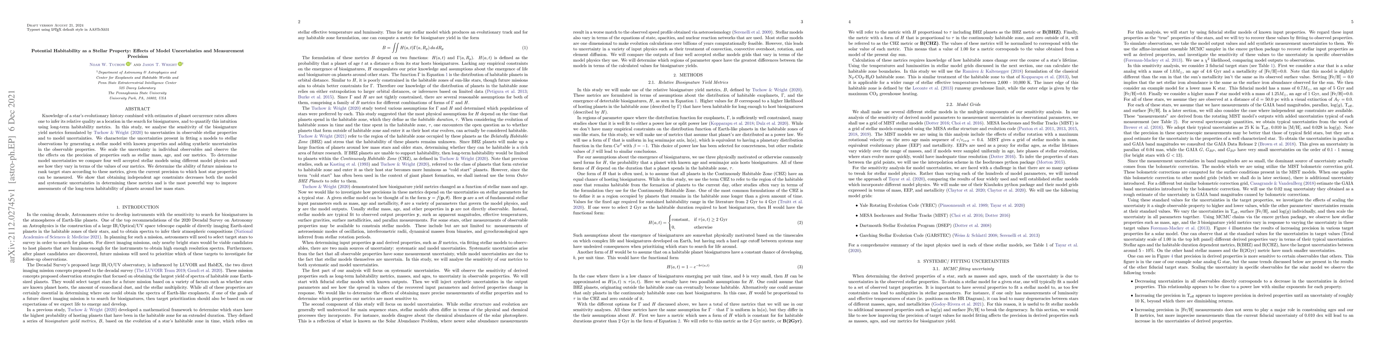 Thumbnail for Potential Habitability as a Stellar Property: Effects of Model
  Uncertainties and Measurement Precision