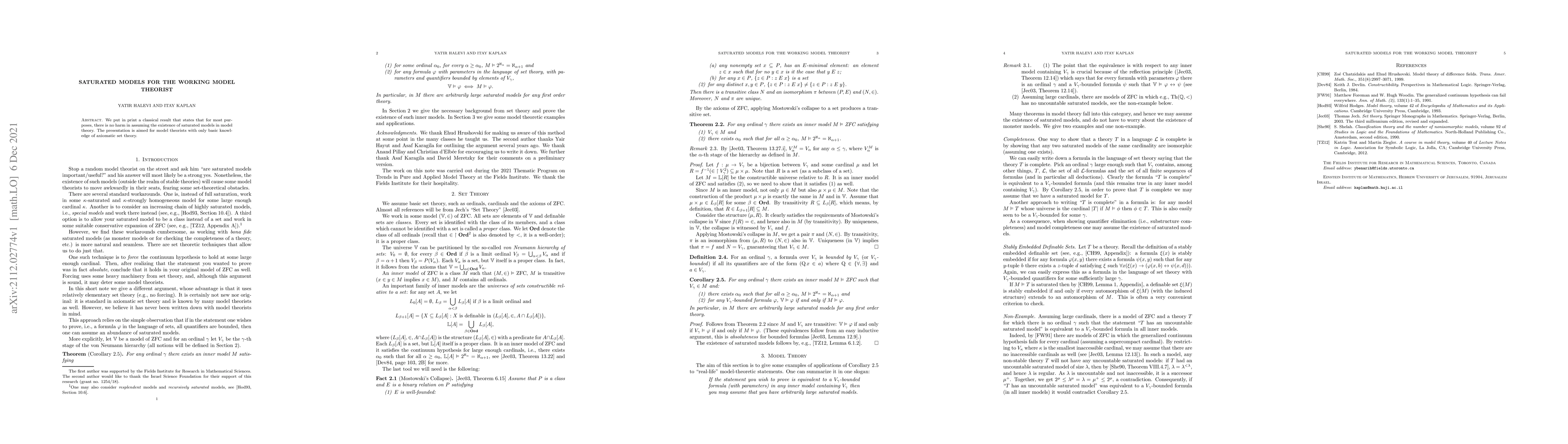 Thumbnail for Saturated Models for the Working Model Theorist