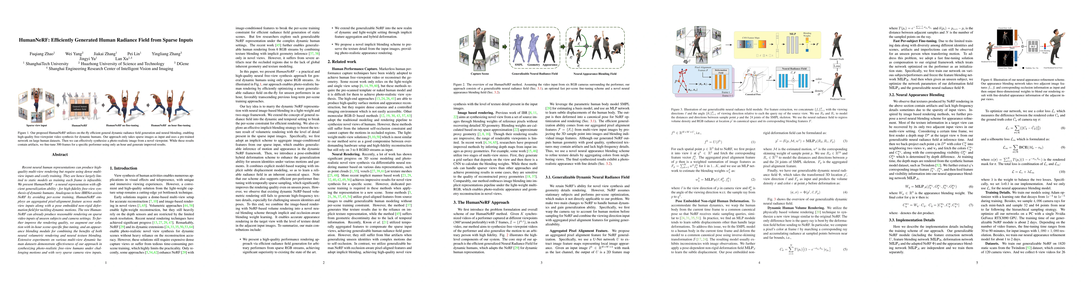Thumbnail for HumanNeRF: Efficiently Generated Human Radiance Field from Sparse Inputs