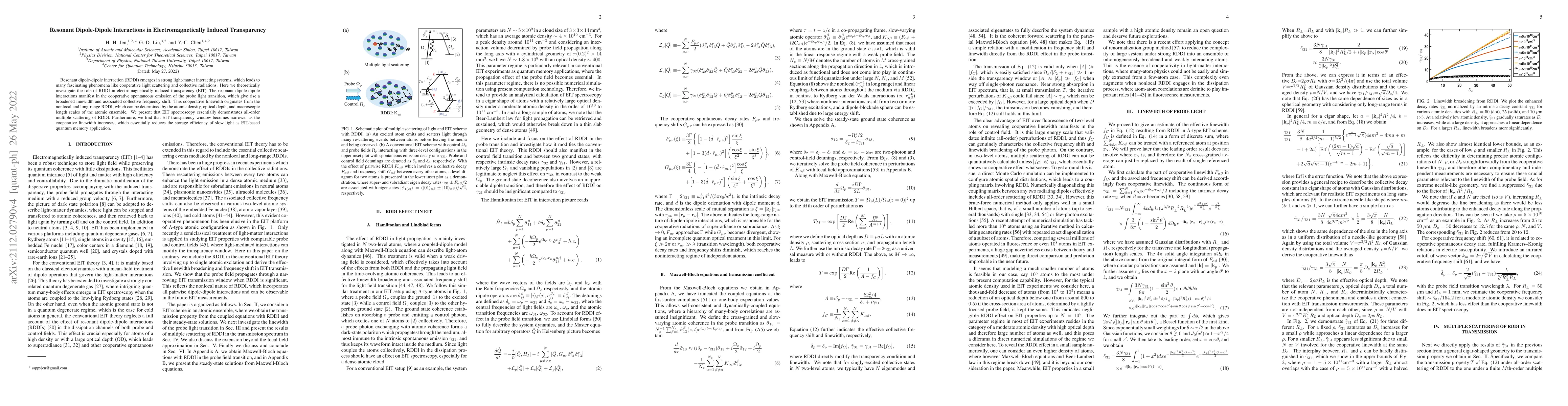 Thumbnail for Resonant Dipole-Dipole Interactions in Electromagnetically Induced
  Transparency