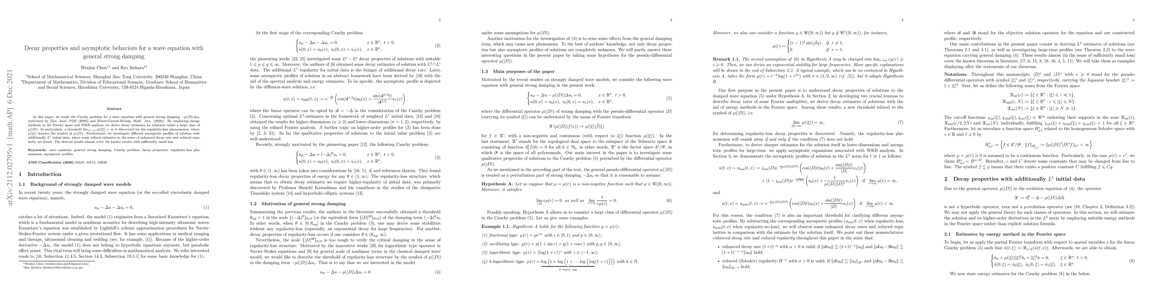 Thumbnail for Decay properties and asymptotic behaviors for a wave equation with
  general strong damping