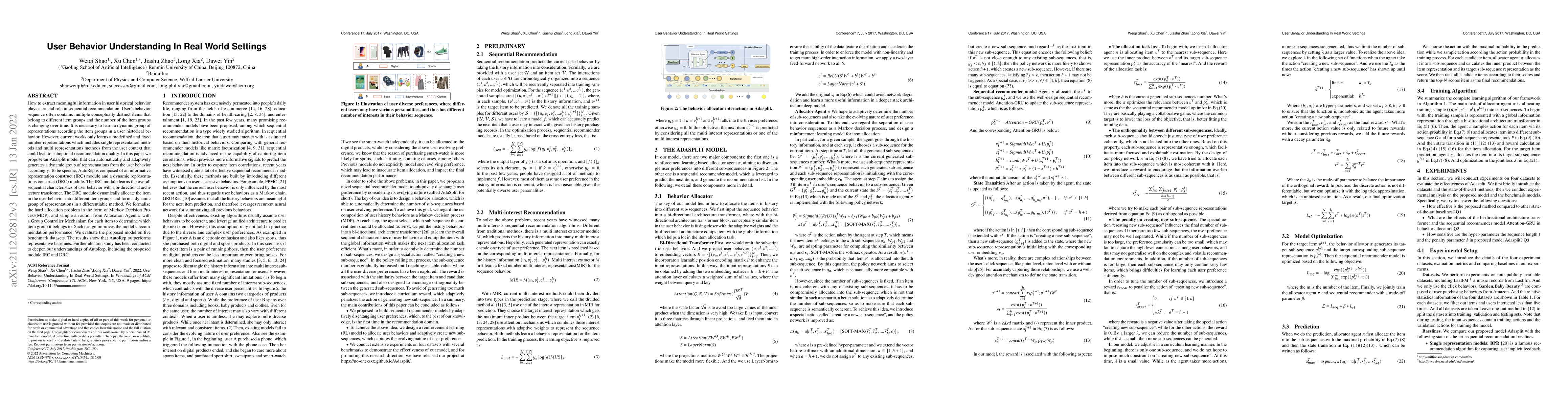 Thumbnail for User behavior understanding in real world settings