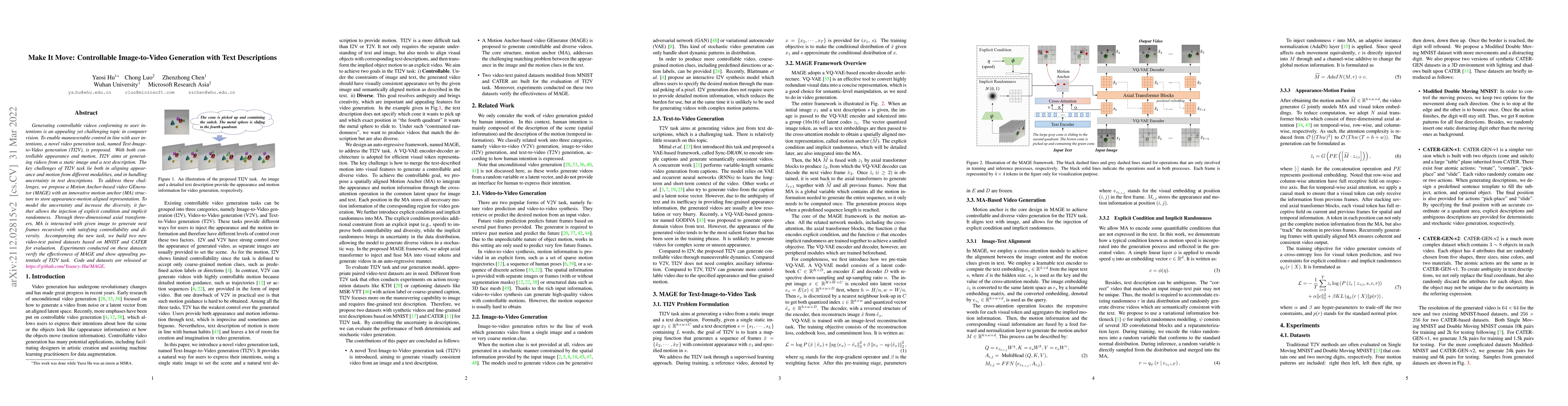 Thumbnail for Make It Move: Controllable Image-to-Video Generation with Text
  Descriptions