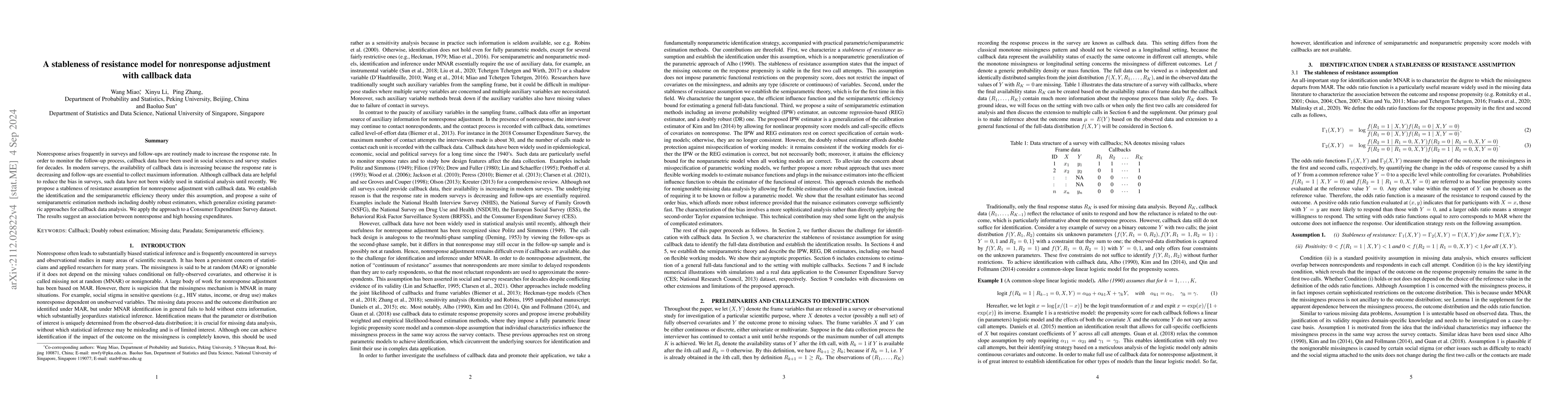 Thumbnail for A stableness of resistance model for nonresponse adjustment with
  callback data