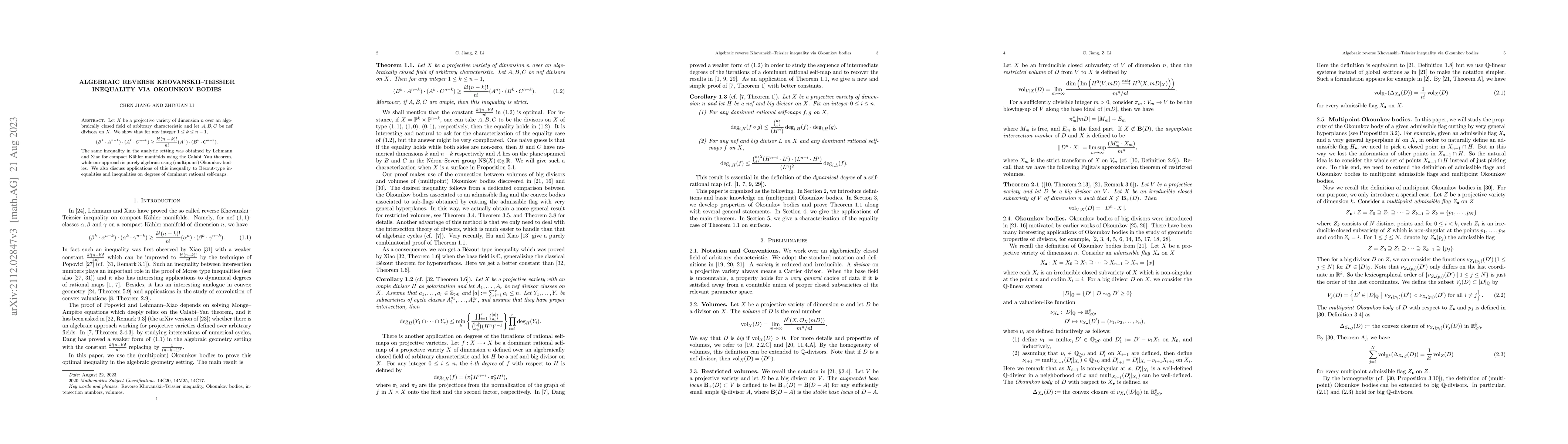 Thumbnail for Algebraic reverse Khovanskii--Teissier inequality via Okounkov bodies