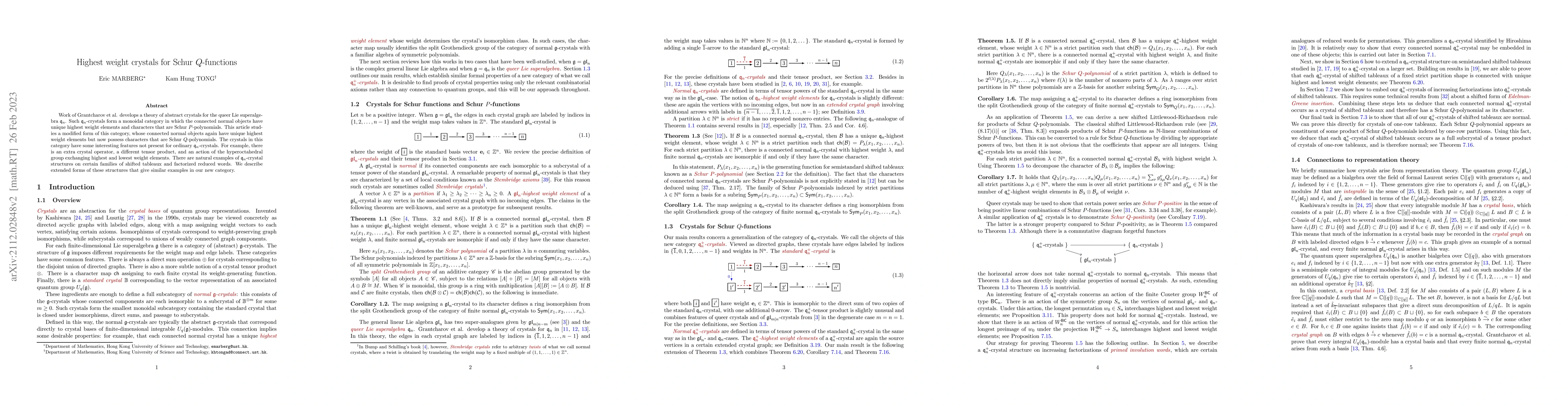 Thumbnail for Highest weight crystals for Schur Q-functions