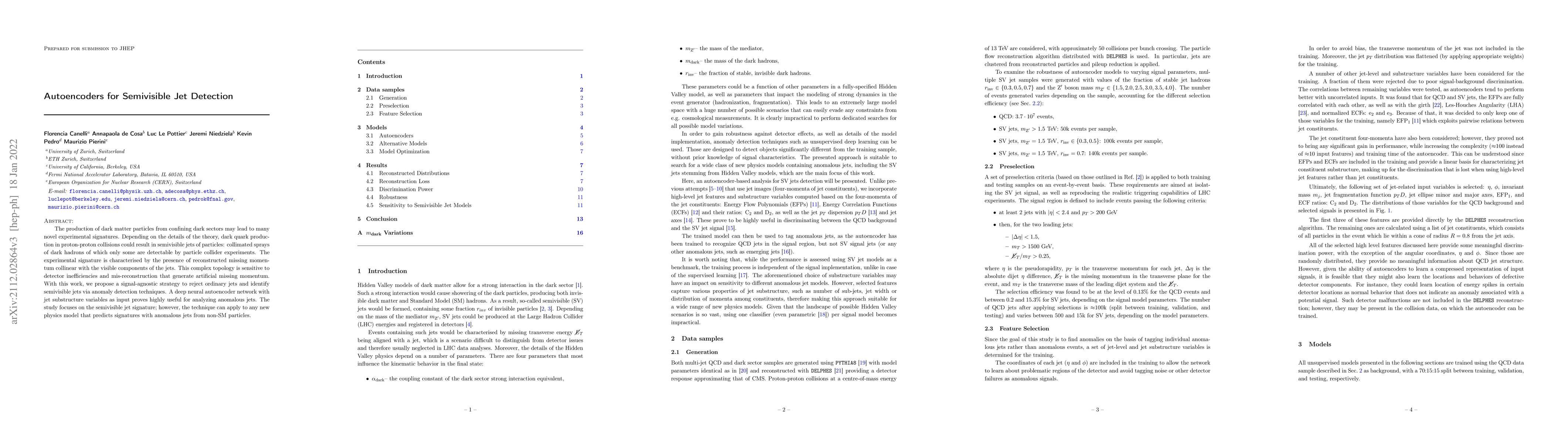 Thumbnail for Autoencoders for Semivisible Jet Detection