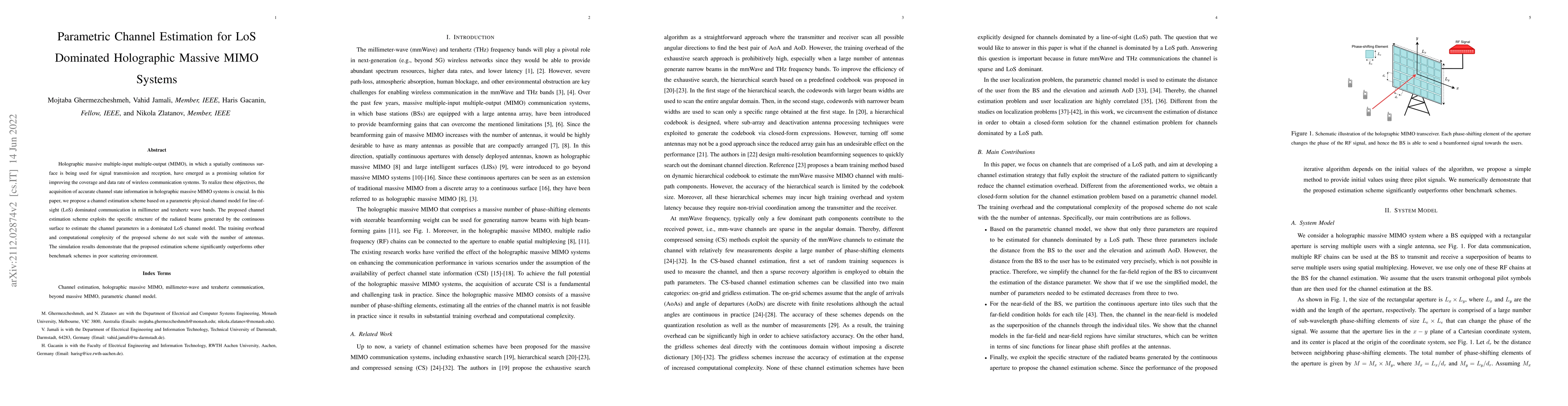 Thumbnail for Parametric Channel Estimation for LoS Dominated Holographic Massive MIMO
  Systems