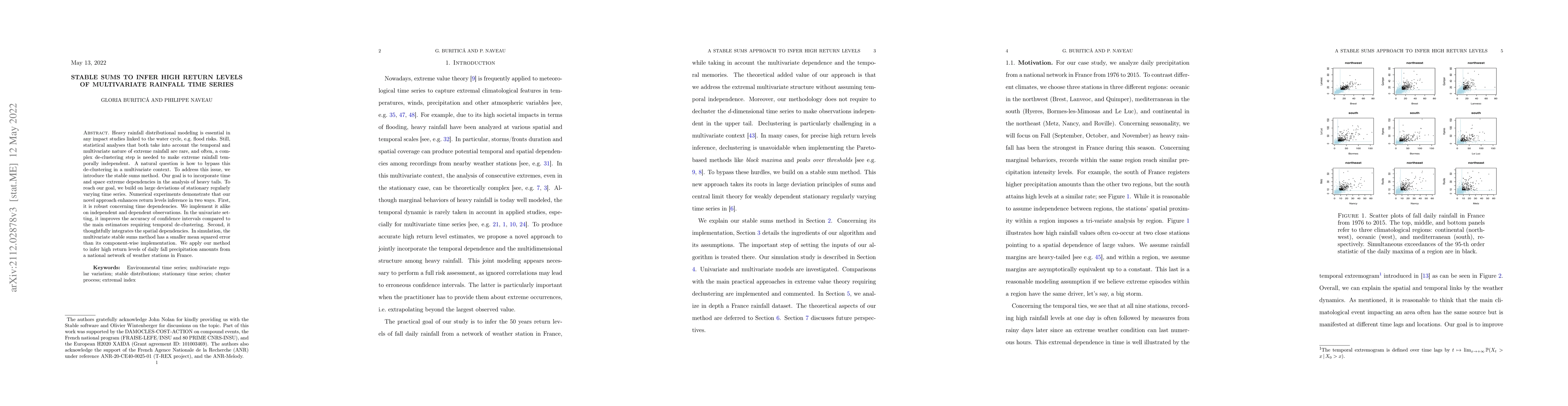 Thumbnail for Stable sums to infer high return levels of multivariate rainfall time
  series