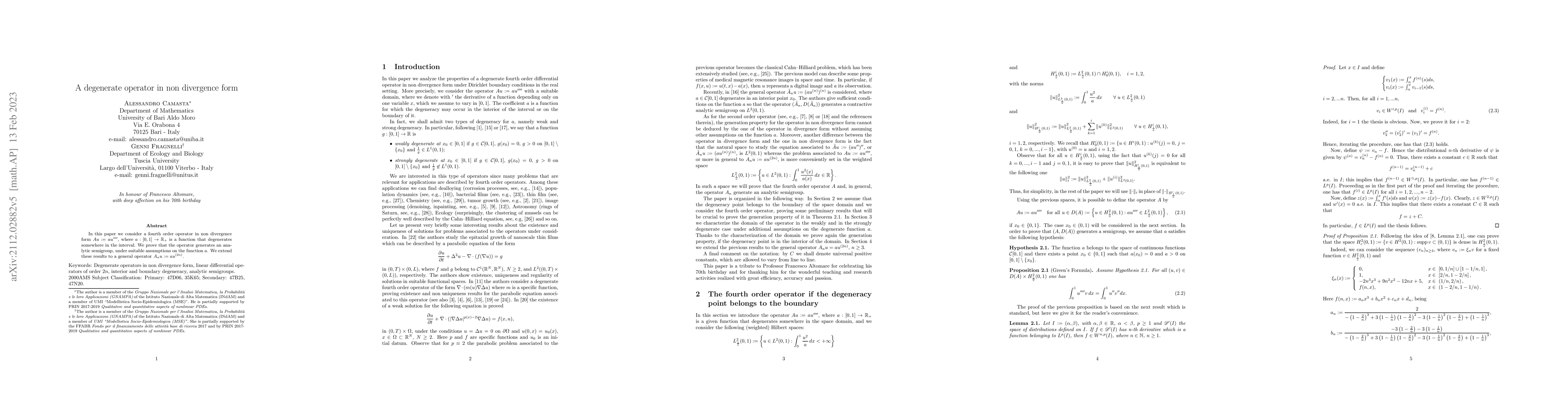 Thumbnail for A degenerate operator in non divergence form