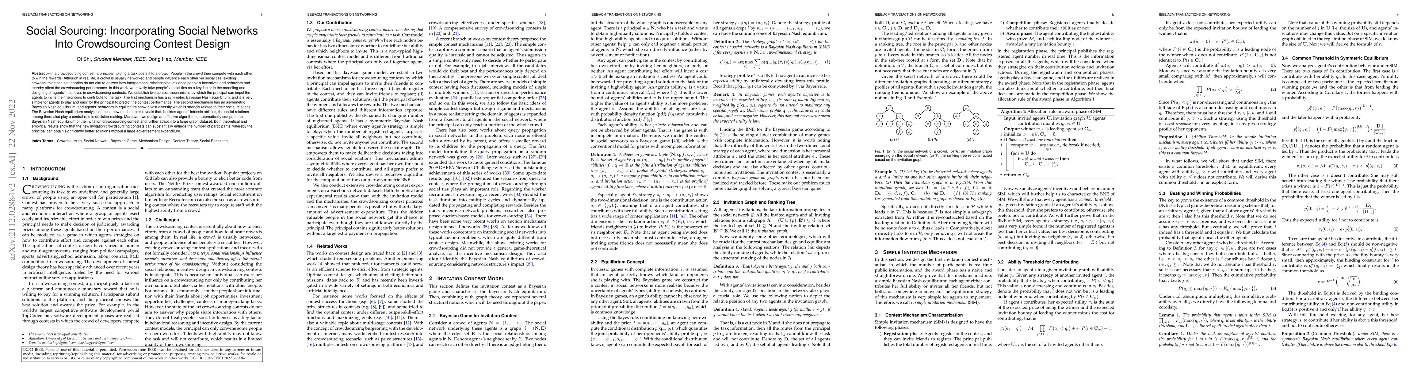 Thumbnail for Social Sourcing: Incorporating Social Networks Into Crowdsourcing
  Contest Design