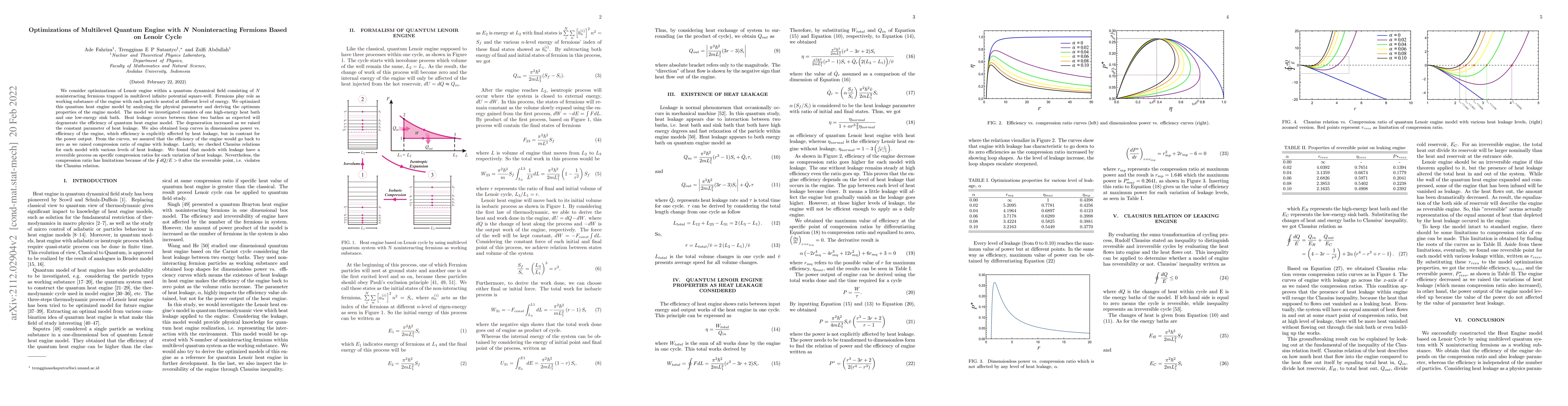 Thumbnail for Optimizations of Multilevel Quantum Heat Engine with N Noninteracting
  Fermions Based on Lenoir Cycle