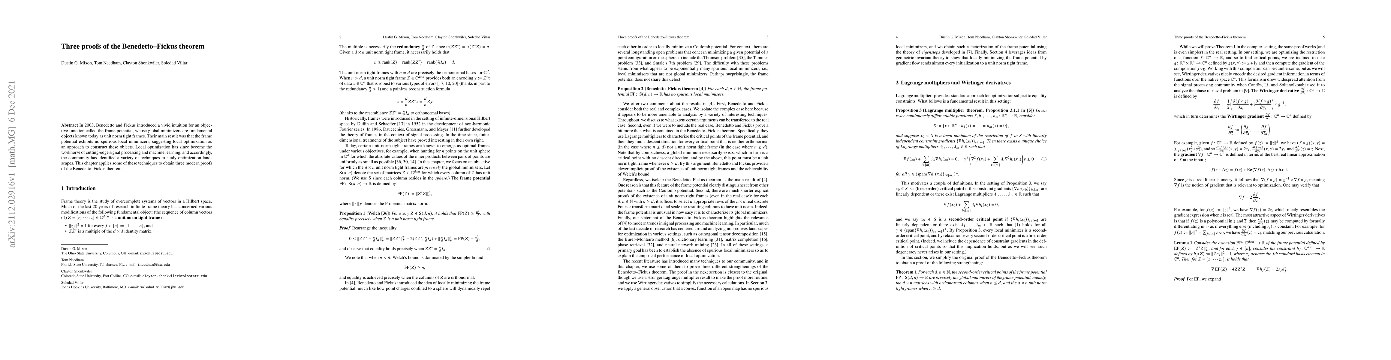 Thumbnail for Three proofs of the Benedetto-Fickus theorem