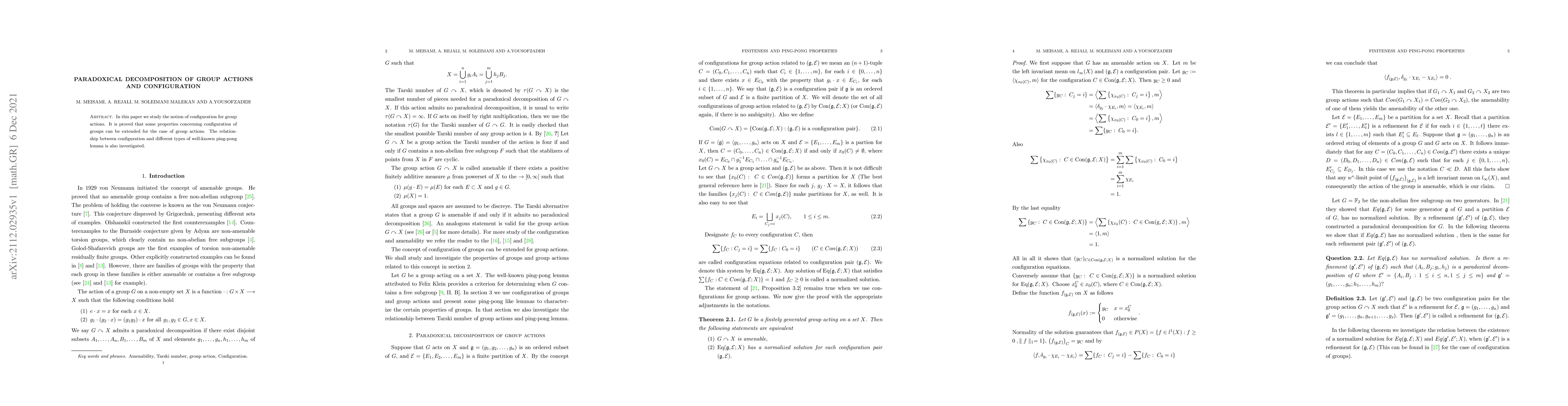 Thumbnail for Paradoxical decomposition of Group Actions and Configuration