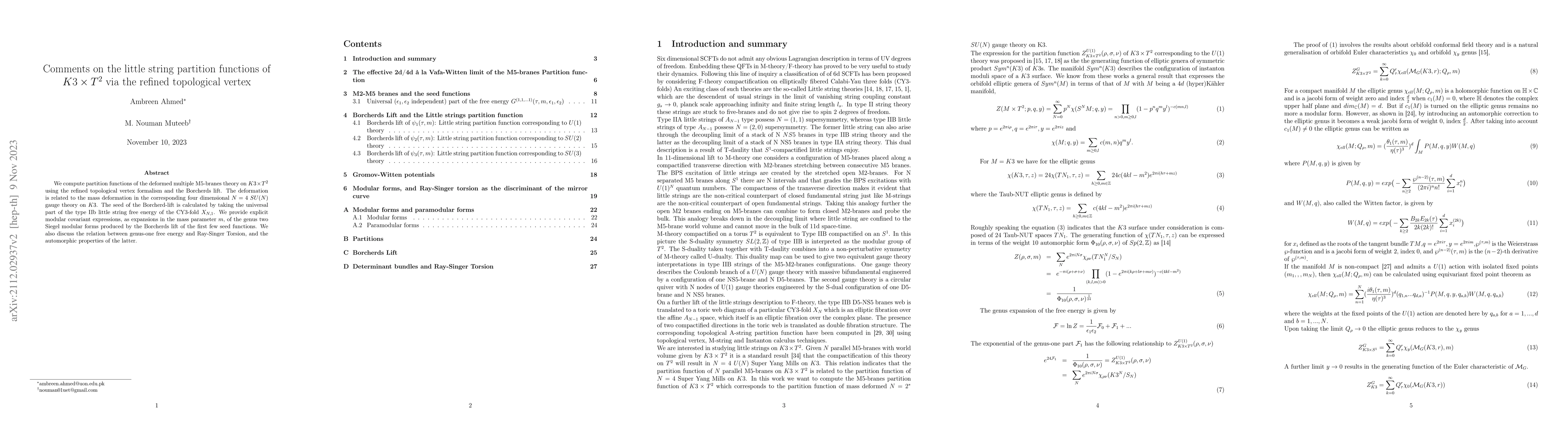 Thumbnail for Comments on the little string partition functions of $K3\times T^2$ via
  the refined topological vertex
