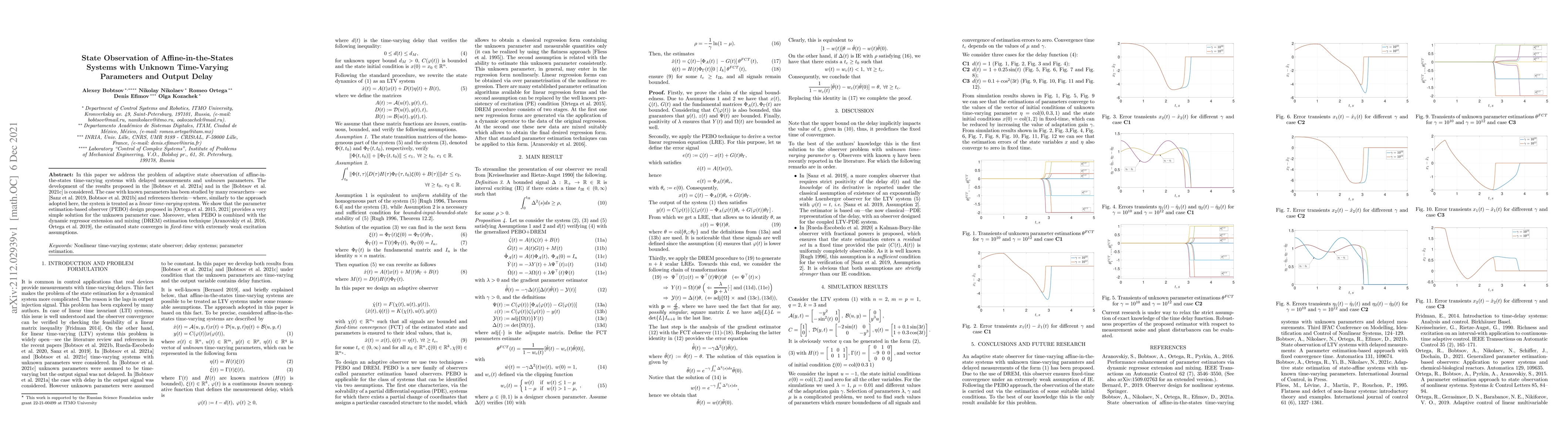 Thumbnail for State Observation of Affine-in-the-States Systems with Unknown
  Time-Varying Parameters and Output Delay