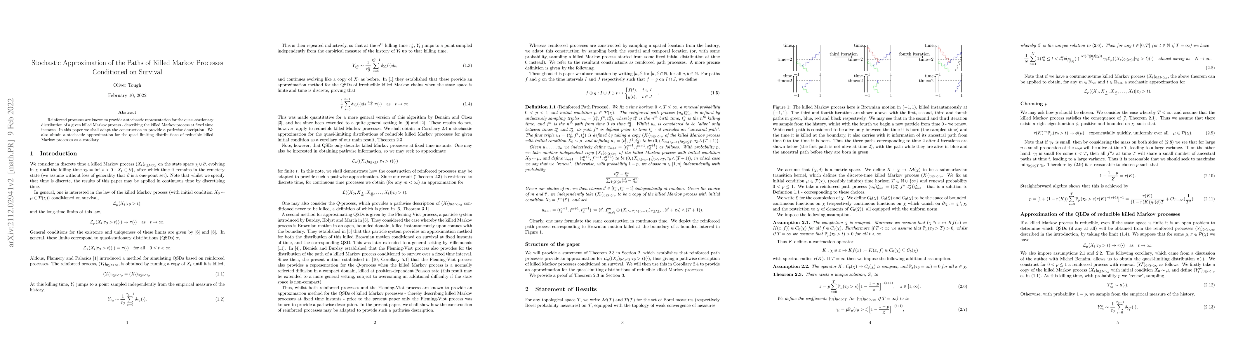 Thumbnail for Stochastic Approximation of the Paths of Killed Markov Processes
  Conditioned on Survival